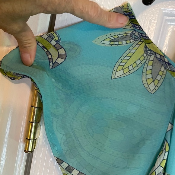 👗Chico’s Sienna Paisley Maxi Dress. Cold shoulder style. Aqua & Green Paisley👗 - Picture 3 of 12